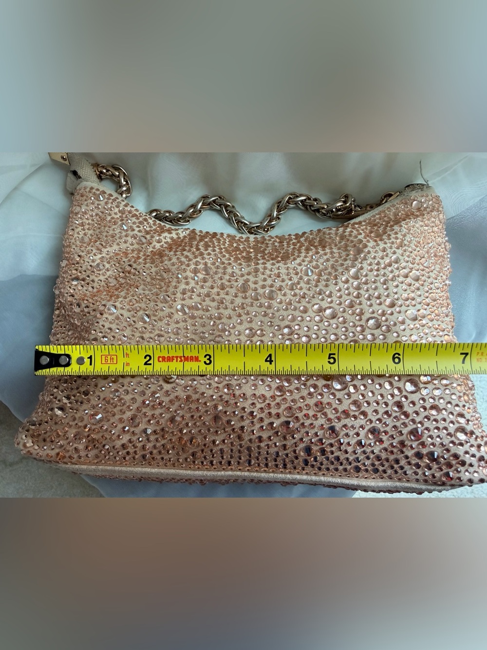 Sparkling Rose Gold Hobo Bag with Gold Chain - Picture 4 of 15